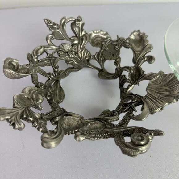Seagull Canada Pewter Seashell Footed Plate/Bowl Stand Holder With bowl 7” HTF - Picture 4 of 16